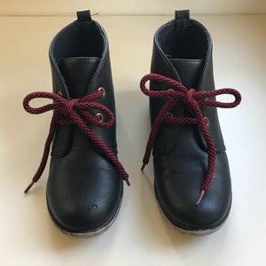 Black booties w/ red & black checkered laces